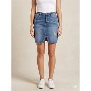 KUT from the Kloth Denim Skirt Women 10 Blue Hannah Raw Hem Distressed Mini